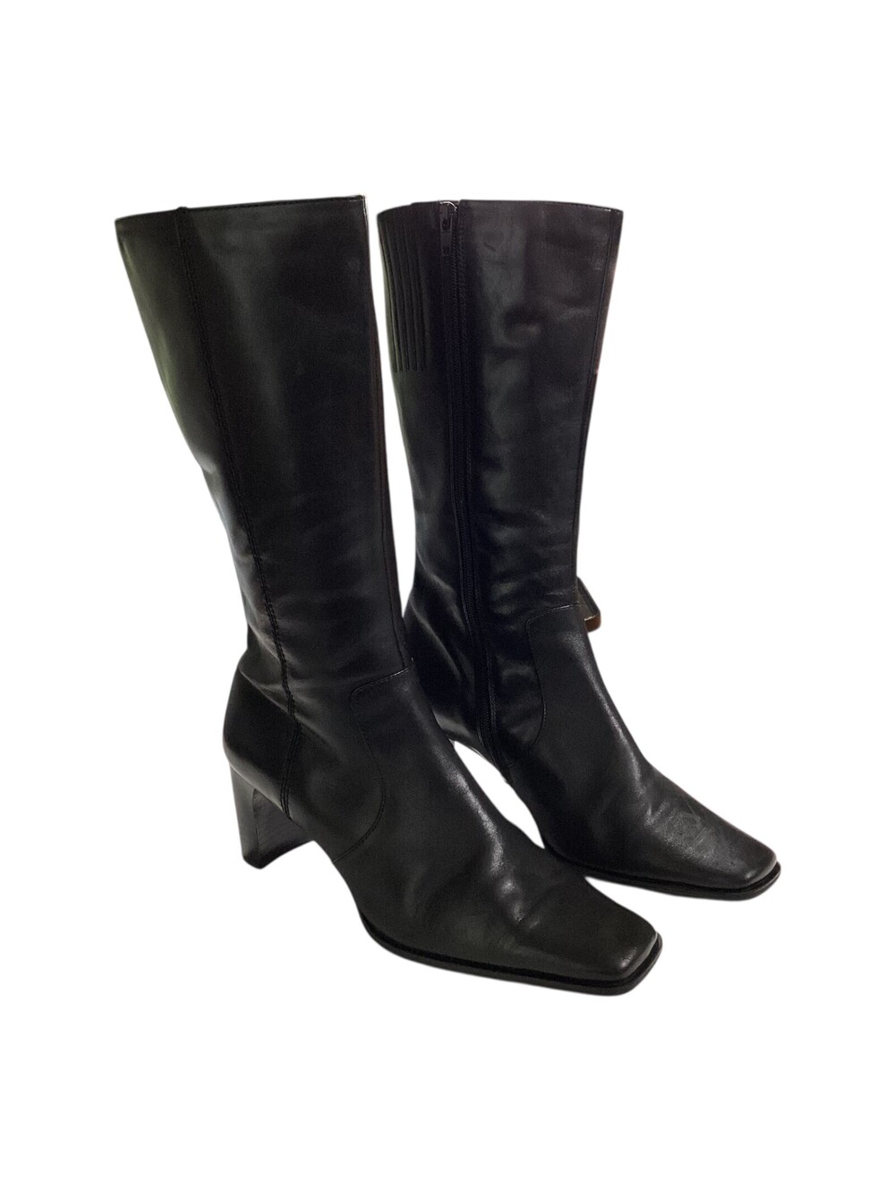 MARIPE Francis Womens Mid Calf Boots Stack Heel Zip Leather Black Sz 10 EUC Rare